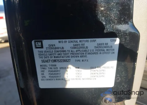 2005 Buick Rainier Cxl z USA, uszkodzony, nr VIN 5GAET13M752236627